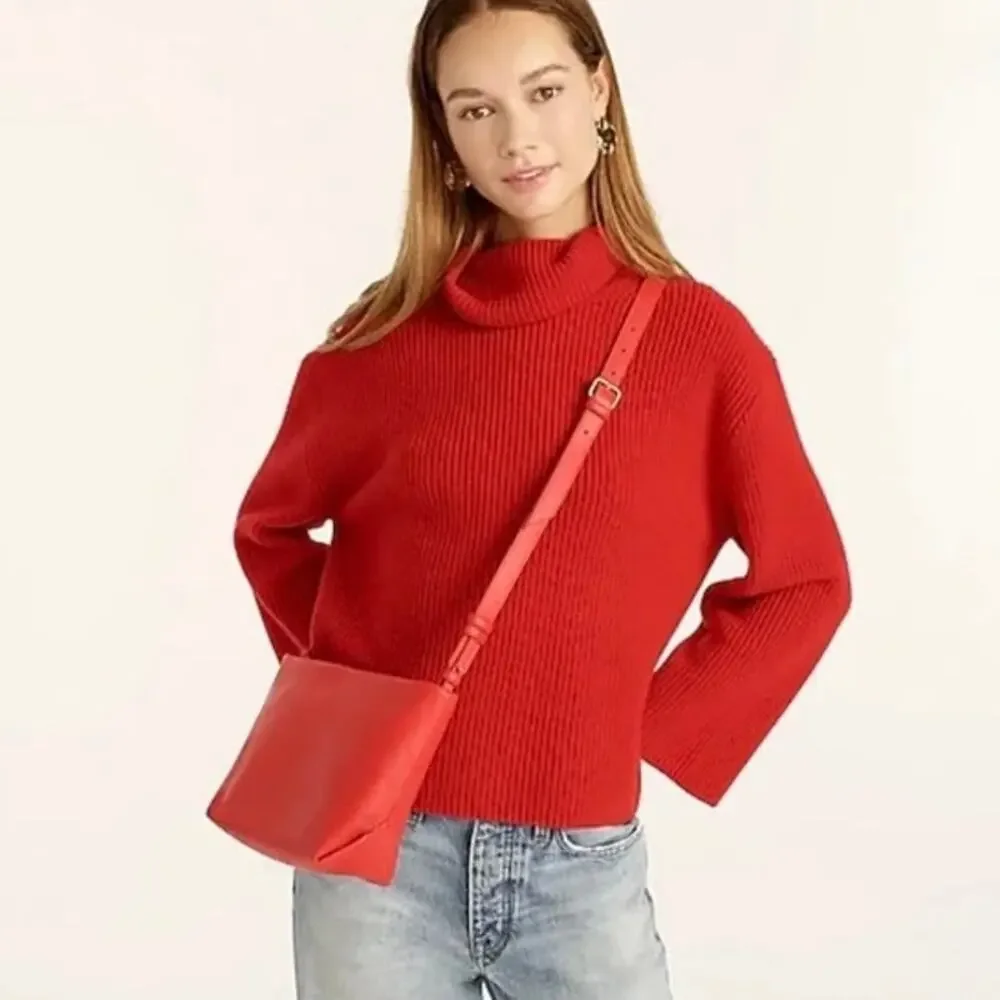 J.Crew Oslo Soft Leather Crossbody Bag Adjustable Strap Holiday Red